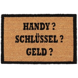 Relaxdays Kokosmatte ALLES dabei, Fußmatte aus Kokosfasern, rutschfeste Türmatte, Handy, 40x60cm, natur/schwarz