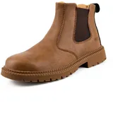 Legou Herren Stahlkappe Arbeitsstiefel Slip On Atmungsaktiv Schnell Trocken Sicherheit Leder Unzerstörbare Arbeitsschutzschuhe, Braun - Khaki Größe:46 EU - 46 EU