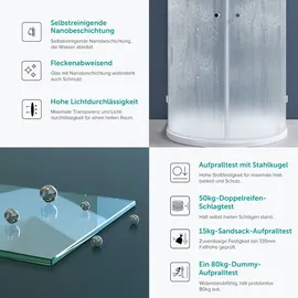 doporro Halbkreisdusche Duschkabine 90x90x190cm Glasdusche inkl. 4cm flacher Duschtasse in Weiß und Ablaufgarnitur ESG-Sicherheitsglas satiniert inkl.