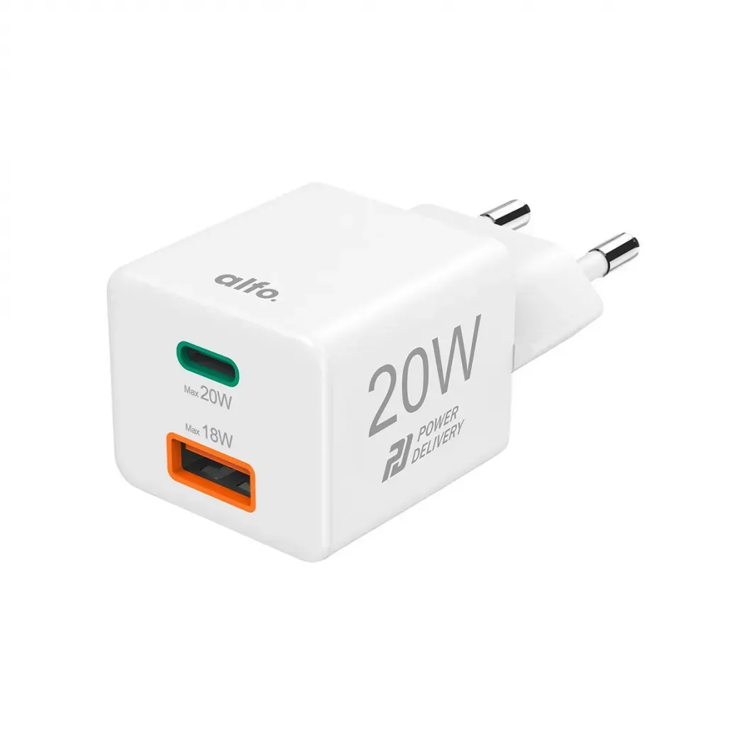 alfo. Schnellladegerät 20W PD USB-C USB-A Weiß