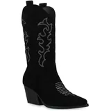 VAN HILL Damen Stiefel Cowboystiefel Stickereien Schuhe 839969, Farbe: Schwarz Velours, Größe: 37 - Schwarz - 37