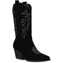 VAN HILL Damen Stiefel Cowboystiefel Stickereien Schuhe 839969, Farbe: Schwarz Velours, Größe: 37 - Schwarz - 37
