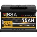 BSA AGM Autobatterie 12V 75Ah 800A/EN Start-Stop Batterie Starterbatterie VRLA statt 70Ah 72Ah 74Ah