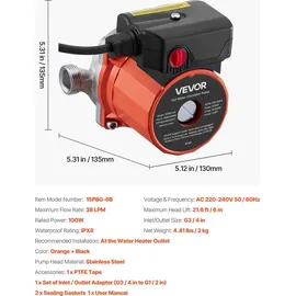 Vevor Umwälzpumpe 38 LPM 100 W 3-Gang-Steuerung