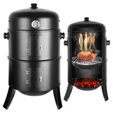 Räucherofen, Räuchertonne Räuchergrill mit Grillrost Edelstahl, 3 in1 Holzkohlegrill Smoker Grill, mit Thermometer, Regulierbare Belüftungsöffnungen, Wasserschale Emaille, Räuchern Räucherofen