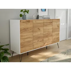 Design Sideboard Kommode Rana 155cm 4 Softclose Türen Weiß/Eiche Front