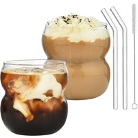 VITEVER Latte Macchiato Gläser Set, 2 Kaffeegläser perfekt geeignet für Cappuccino, Caffe Lungo oder Americano, Spülmaschinenfest, Bubble Gläser 380 ml,Kostenlose Bürste und Strohhalm