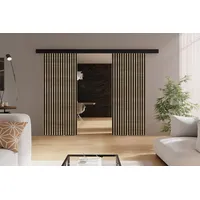 Schwebetür Belor Duo, Schiebetürsystem, Schiebetür mit Lamellen, Zimmertür - 132 cm - Sonoma Eiche