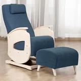 NeiLux Design Schaukelstuhl mit Hocker – Handgefertigter Schaukelstuhl – Gemütlicher Schwingsessel mit Armlehnen für Wohnzimmer, Schlafzimmer & als Lesesessel – Relax Sessel (Blue)