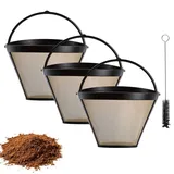 3 Stk Kaffeefilter Edelstahl Kaffeefilter Wiederverwendbarer Dauerkaffeefilter,Mesh Korb Kaffee Dauerfilter für Kaffee Filter Korb für Goldtonfilter 8-12 Tassen Kaffees Kaffeemaschinen, mit 1 Bürste