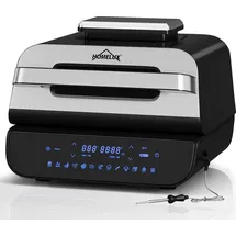Homelux Foodi Grill & Heißluftfritteuse, 6-in-1 Airfryer Elektrischer mit Temperaturfühler, Touch-Steuerung, Max 230°C, 120-Minuten Timer, 1700W - Silber