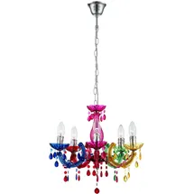 GLOBO Kronleuchter modern Pendelleuchte Schlafzimmerleuchte 5 flammig, Kristalle bunt, Metall Acryl, 5x E14, DxH 44 x 128 cm