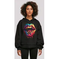 F4NT4STIC Damen, Organic Oversized Hoodie Drooling Lips in schwarz