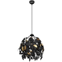 ETC Shop Hängeleuchte Wohnzimmerleuchte Hängelampe Blätter schwarz gold,, 1x E27, DxH 38x150 cm