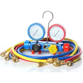MuCoLa Monteurhilfe 4-Wege R134 R410a R22 R407c KFZ Set 4 Schläuche Manometer