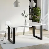 PROROOM FURNITURE BROOKY Eleganter Esszimmertisch 160x90 cm Geräumiger Gästetisch mit Metallbeinen U-Form Glamour Stil Weiß Hochglanz