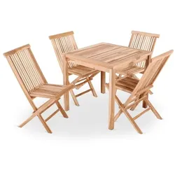 Sitzgruppe - Teak-Holz Set aus 4 Klappstühle, 1 Tisch 70 x 70 cm, Langlebig, massiv & robust für Outdoor, Raburg Marelia L