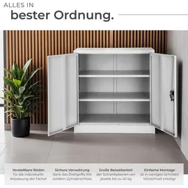 Tectake tectake® Aktenschrank aus pulverbeschichtetem Stahl, 2 höhenverstellbare Einlegeböden, 90 x 40 x 90 cm