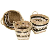 Bubble-Store Dekokorb Körbe geflochten (3-er Set), Aufbewahrungskörbe Bast, Bastkorb beige|schwarz
