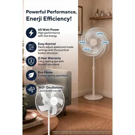 Opviq Kumtel Standventilator 40,5 cm Weiß