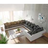 DeLife Wohnlandschaft Clovis XXL Weiss Schwarz mit Armlehne Ottomane