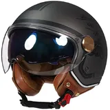 Jethelm mit Doppelvisier, Halbhelme für Motorradfahrer und Rollerfahrer, Jet-Piloten-Motorrad-Retro-Chopper-Cruiser-Vintage-Mopedhelm ·ECE Geprüft, für Männer und Frauen