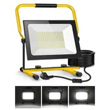 Viugreum LED Baustrahler 200W 20000lumen 6500K Einstellbare Richtung 230V Kaltweiss Scheinwerfer IP66 Wasserdicht Arbeitsscheinwerfer 3 Dimmstufen Bauscheinwerfer mit Stecker 3m Kabel für Baustellen
