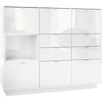 Vladon Highboard, Weiß Hochglanz, 153x123x38 cm, Wohnzimmer, Kommoden &