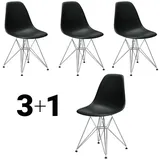 Vitra Stuhl Eames Plastic Side Chair  RE 83x46.5x55 cm Gestell verchromt, Sitz tiefschwarz silber, 4 Stück, Designer Charles & Ray Eames