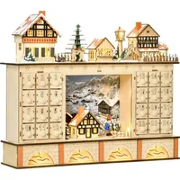 HOMCOM Adventskalender zum Befüllen, Adventskalender aus Holz mit Lichtern und 24 Countdown-Schubladen, Spielzeug für Kinder und Erwachsene, 44 x...