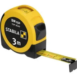 STABILA Taschenbandmaß BM 150, 3 m, Maßband mit metrischer Skala, Sichtfenster für Direktablesung, bruchsicheres ABS-Gehäuse, beweglicher Anfangshaken, Gürtel-Clip, MID-Genauigkeit