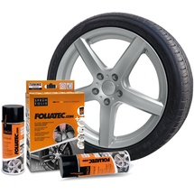 FoliaTec Sprühfolie Auto Felgenfolie Sprüh Lack Set für 4 Felgen, Abziehbar, Gute Deckkraft, silber metallic matt, 2x 400ml