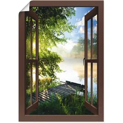 Artland Wandbild »Fensterblick Angelsteg am Fluss«, Fensterblick, (1 St.), als Alubild, Outdoorbild, Leinwandbild, Poster, Wandaufkleber Artland Farbe Bild(er): braun