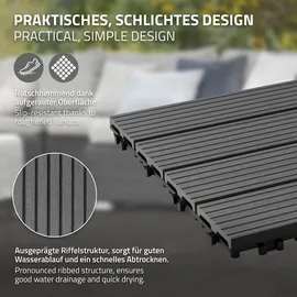 ECD Germany WPC Terrassenfliesen 30x30 cm 44er Spar Set Anthrazit geriffelt, Holzoptik, Bodenbelag mit Drainage, Terrassendielen Balkonfliesen, Klickfliesen für Terrasse Garten Balkon