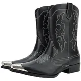 Generisch Herren Western Cowboy Stiefel zum Hineinschlüpfen, Freizeit Outdoor Motorradstiefel, Bequeme rutschfeste Winter Schneestiefel,Schwarz,44 EU - 44 EU