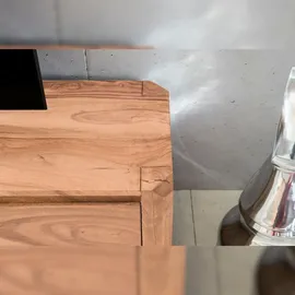 FineBuy Lowboard Massivholz Kommode 140 cm TV-Board Landhaus-Stil 40 cm TV-Möbel