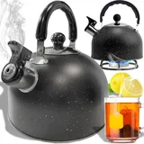 Retoo Flötenkessel Induktion 2.5L, Teekessel Wasserkocher Pfeifkessel Teekanne Retro Whistle Sound Tee Kaffee Brauen Schwarz Retoo