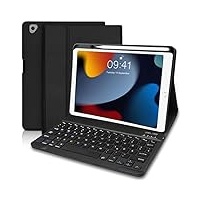 Tastatur Hülle für iPad 9.Generation 2021 10.2 Zoll, Hülle mit Tastatur für iPad 9/8/ 7.Gen 10.2, Bluetooth QWERTZ Funktastatur mit Schutzhülle/Pencil Halter für iPad Air 3, iPad Pro 10.5-Schwarz