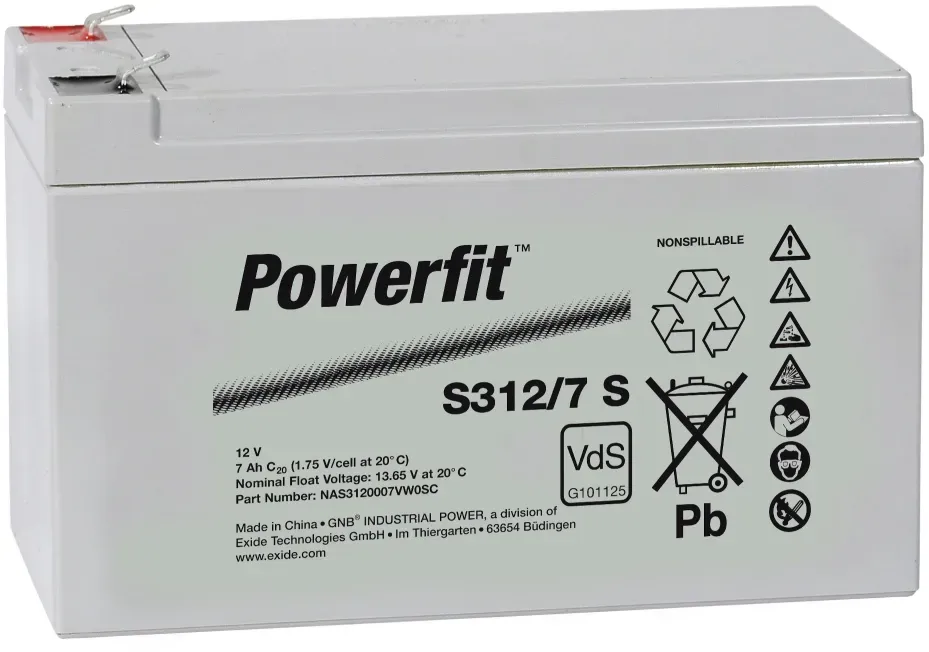 Exide Powerfit S312/7 S 12V 7Ah dryfit Blei-Akku AGM mit VdS