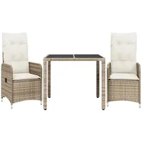 vidaXL 3-tlg Garten-Bistro-Set mit Kissen Beige Poly Rattan Modell 2