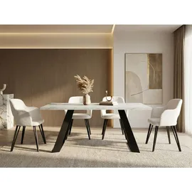 WFL GROUP Esstisch Colter Schwarz im Modernen Still, Rechteckig Tisch in Weißer Marmoroptik - Ausziehbar von 140 cm Esszimmer, Esstische