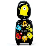 COSTWAY 2tlg Kinderkoffer + Rucksack, Kindertrolley aus Kunststoff, Kindergepäck, Kinder Kofferset Handgepäck Reisegepäck Hartschalenkoffer für Jungen und Mädchen (Monster, 12"+16")