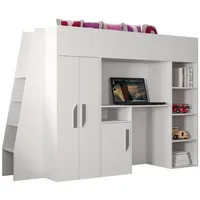 Unique Home Hochbett Kinderbett,PAR 15, Hochbett mit Schreibtisch und Schrank