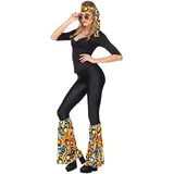 70er Jahre Groovy Style Set Stirnband und Stulpen mit Schlag Hippie 60er Woodstock Festival Kostüm-Zubehör Bunt, Farbe:Kreise Bunt