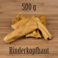 500g Rinderkopfhaut Rinderhaut - wie Rinderohren Ochsenziemer Kauartikel Kausnack