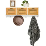 SoBuy FHK19-WN Wandgarderobe Flurgarderobe Kleiderhaken Hängeregal mit 3 Körben und 4 Haken Garderobe natur BHT ca.: 80x25x20cm