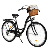 Milord Komfort City Fahrrad Retro Mit Weidenkorb Damenfahrrad 28 Zoll 7 Gang Shimano - schwarz
