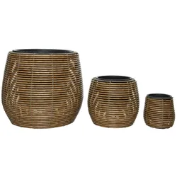 KSD 3 Blumentöpfe 17-40cm Outdoor - Pflanzenkübel Blumenkübel außen Pflanzen Blumen Übertopf Pflanzentopf Pflanzgefäß für draußen Garten Deko Hellbraun