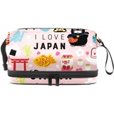 Tragbare Kosmetiktasche Japan-Symbole Reisekosmetiktasche Leder Makeup Kosmetikkoffer Wasserdicht