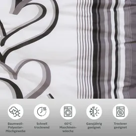 MY HOME Bettwäsche MY HOME "Area in Gr. 135x200 oder 155x220 cm", grau (weiß, grau), B/L: 135cm x 200cm, 1 Stk., 1 Stk., Polycotton recycelt, B/L: 80cm x 40cm, 2 Stk.